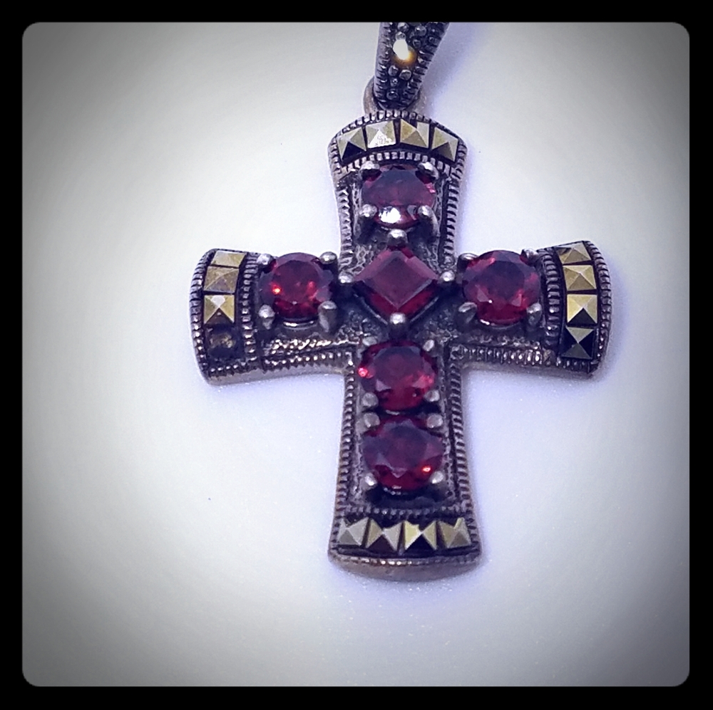 Vintage Silver/Ruby Cross - image 1